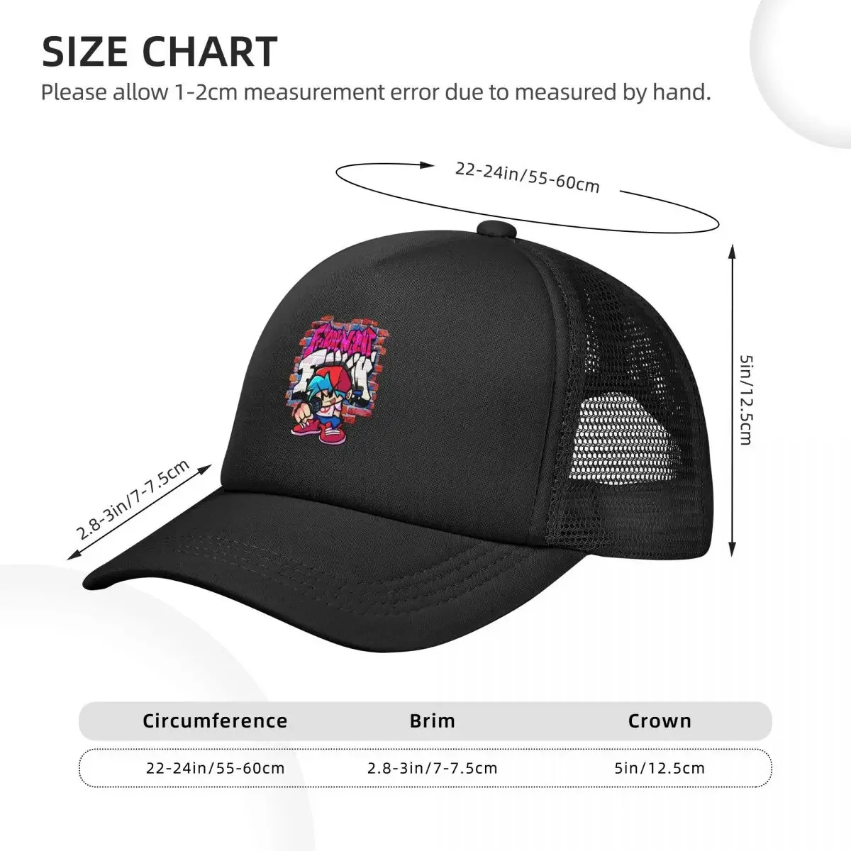 BoyFriend FNF. Brick Wall Mesh Baseball Caps Snapback Fashion Baseball Hats Breathable Casual Casquette Outdoor Unisex