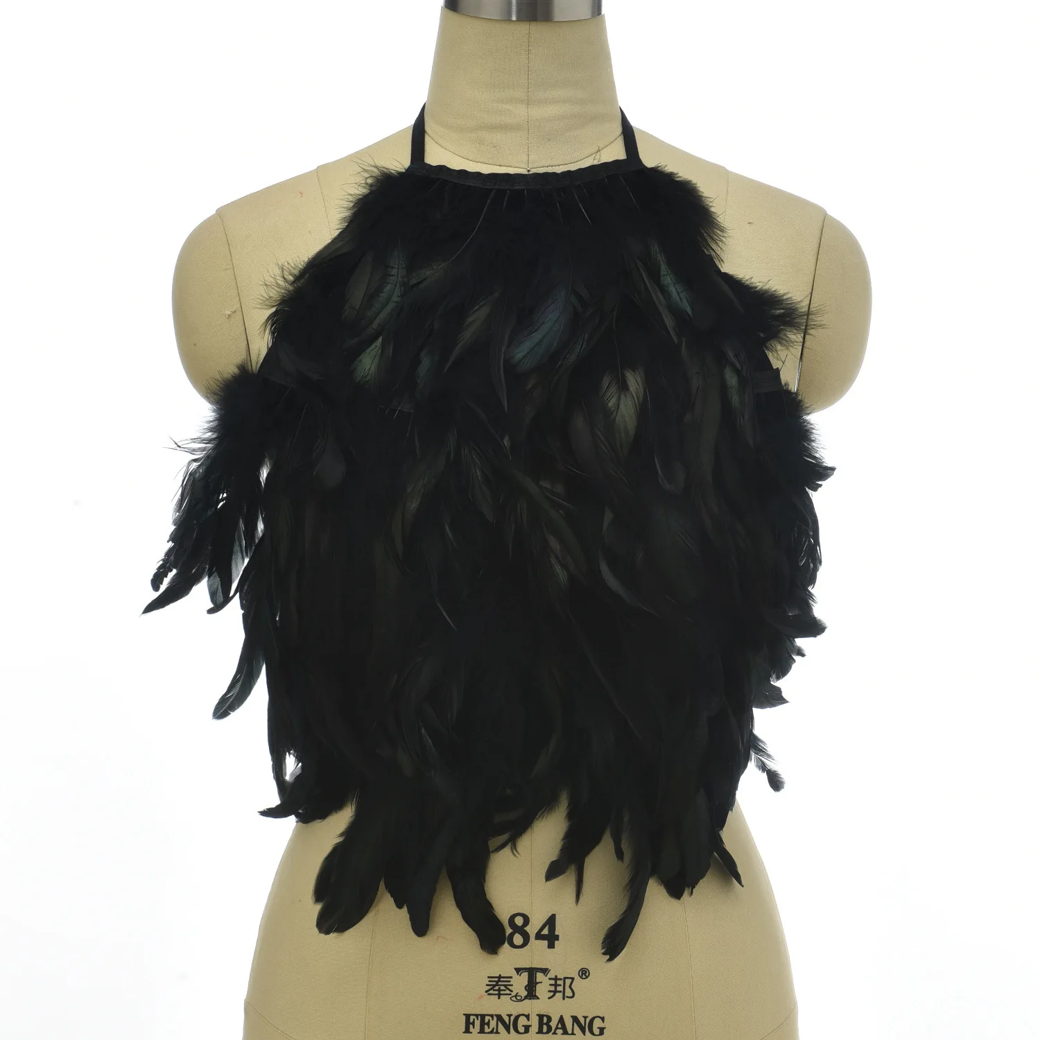 Haut court épissure de plumes noires pour femmes, licou, précieux, tube, tenue de festivals, rave, costume d\'Halloween, vêtements de scène