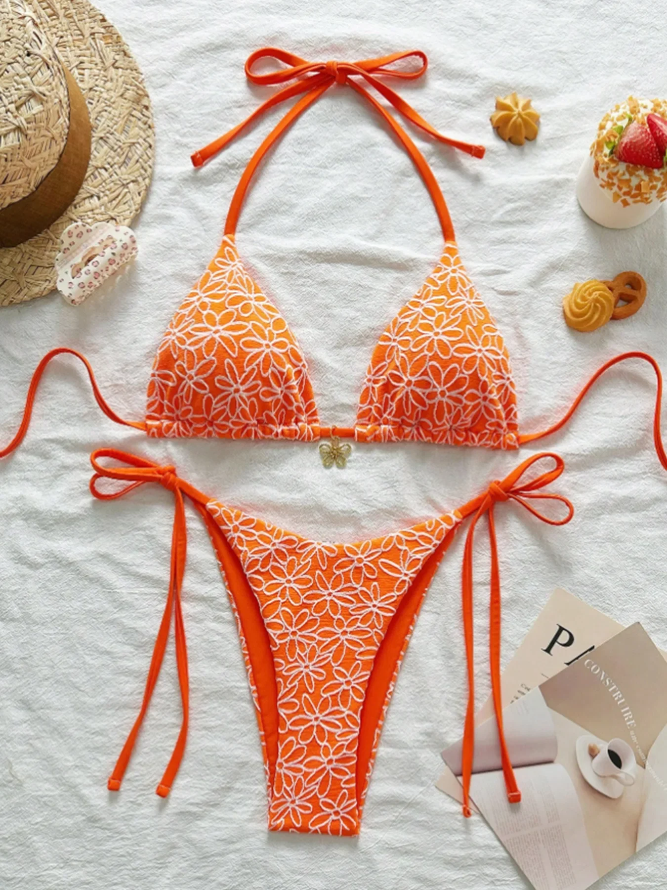 Sexy Bikini Set Print Halter Swimsuit 2025 Backless Push Up Micro Bikinis Summer Bathing Suit Tie Side Triangle Swimwear