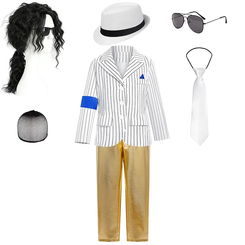 Michael Jackson Boys Outfits Halloween Cosplay 80s Pop Star Stage Performance Children Costume Carnival Dance Disco Kids Clothes