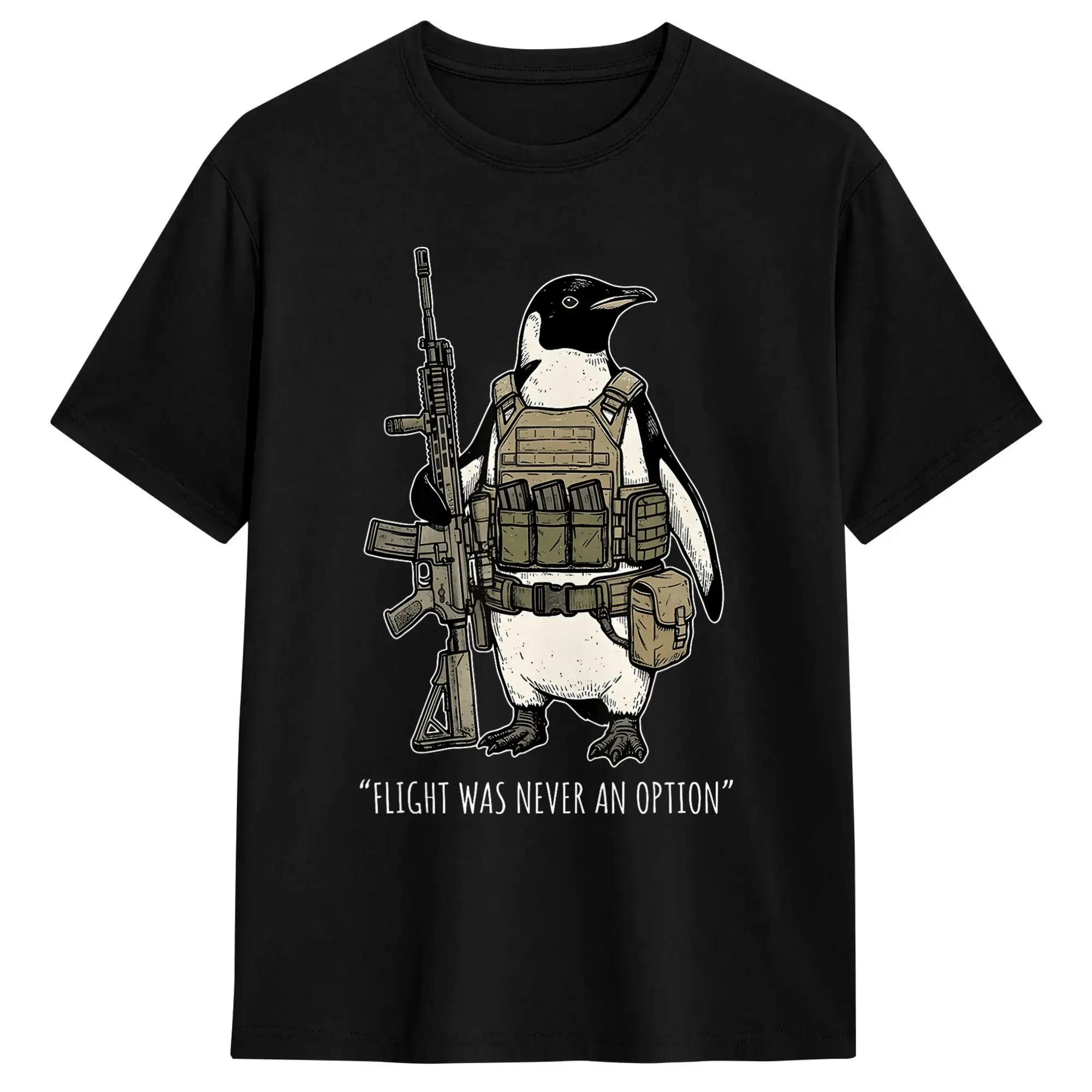Tactical Penguin Flight was Never an Option Funny Bird Meme T-Shirt  Harajuku T-Shirts Short Sleeve Classic Tshirt Plus Size
