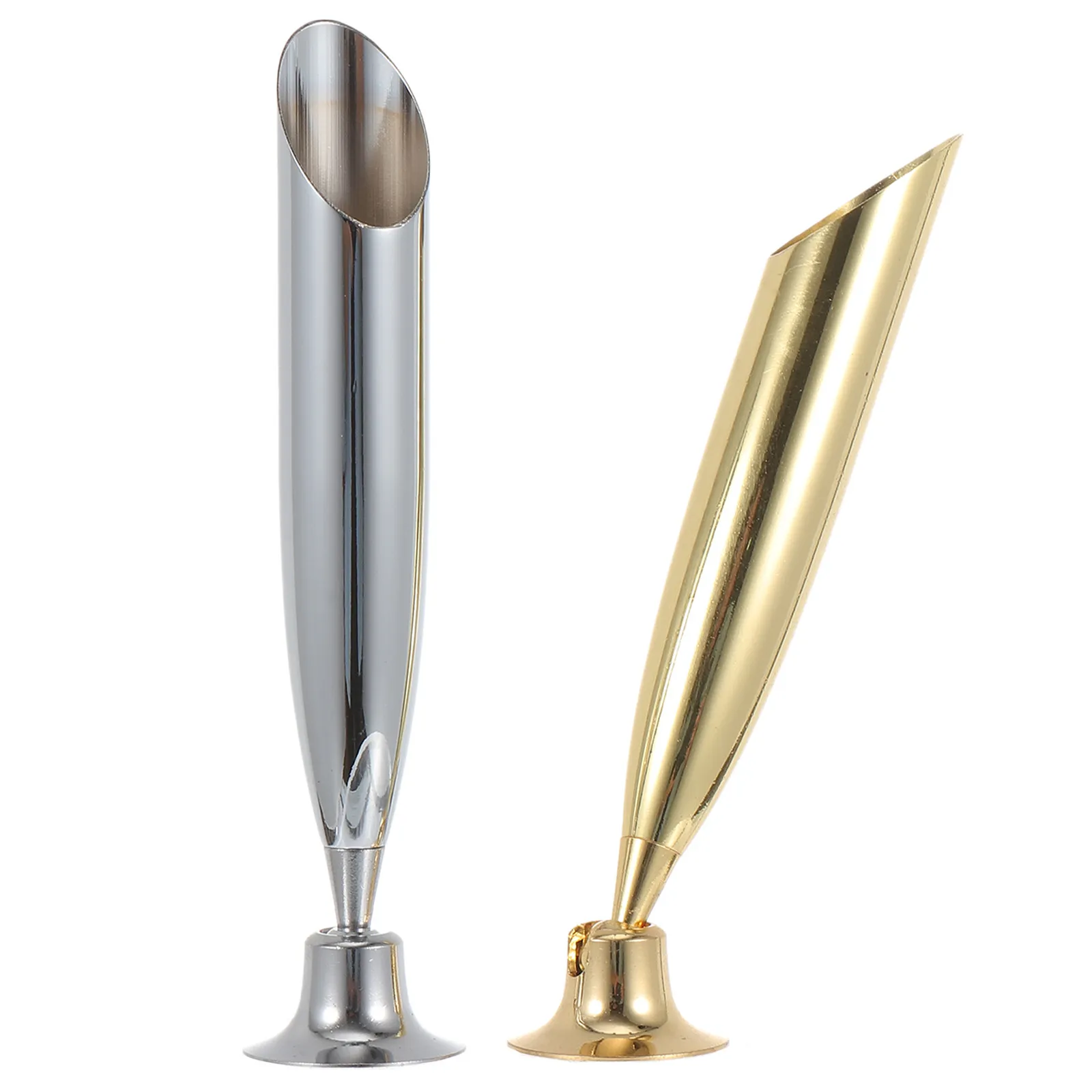 2 Pcs Fountain Pen Rest Metal Holder Calligraphy Stand Silver with Quill for Desk