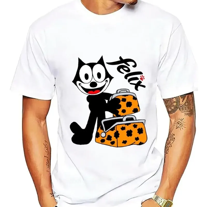 Cartoon F-Felix the Cat Cute T Shirt Women Couple Combination Clothes Short Sleeve Collar Fashion Cotton