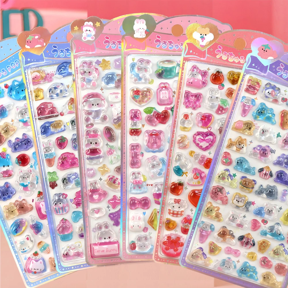 

1pcs Kawaii Anime Style Animals 3D Crystal Stickers Cute Rabbit Cat Dog Cartoon Relief Sticker Fridge Notebook Phone Decals Gift