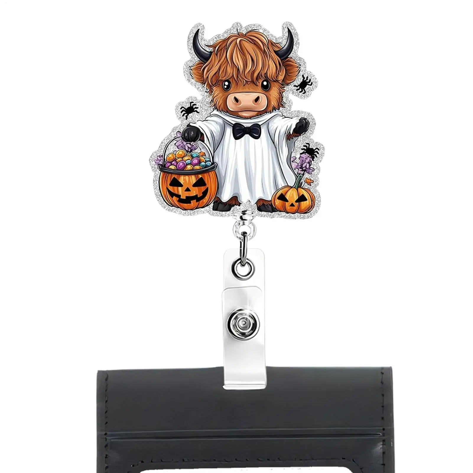 Halloween Retractable Badge Reel Portable Retractable Cow Shape Holder With 360 Degree Swivel Clip Badge Reels For Office Work