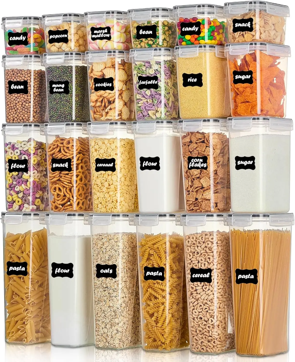 

Airtight Food Storage Containers with Lids, Vtopmart 24 pcs Plastic Kitchen and Pantry Organization Canisters for Cereal