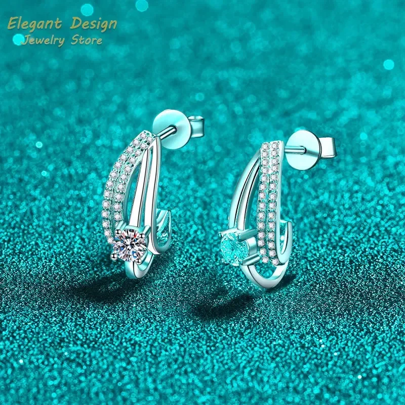 Personalized Design Double-layer Design Stud Earrings with Dazzling Moissanite 0.6ct Trendy Modern Platinum Pt950 Fine Jewelry