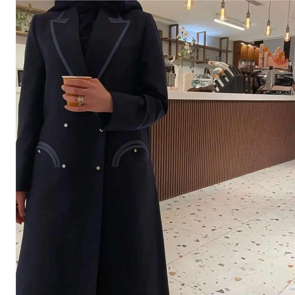 Women's Blazer Elegant Basic Casual Office Lady Long Coat Fashion Peak Lapel Double Breasted Jacket Only 1 Piece