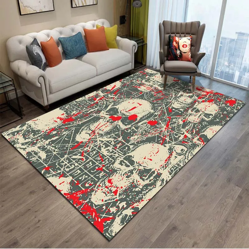 15 Sizes Mysterious Symbol Divination Bat Skull Mat Custom Black Carpet Non-slip Floor Rugs Home Living Room Rugs for Bedroom