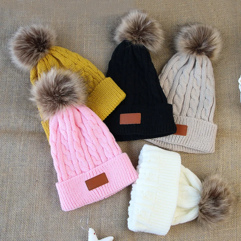 Winter Warm Pompom Baby Knitted Hat Solid Color Infant Beanie Cap for Boys Girls Autumn Kids Thick Warm Hats Bonnet 아기 모자