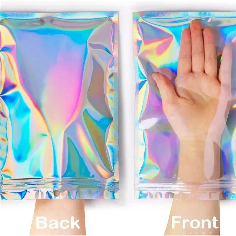 Resealable Laser Self Lock Bags Small Business Packaging Holographic Envelopes Flat Clear Plastic Candy Jewelry Food Storage Bag