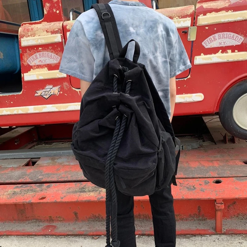 Fashion Canvas Backpack Men Drawstring Large Capacity Backpack For Male Korean Style New Travel Backpack