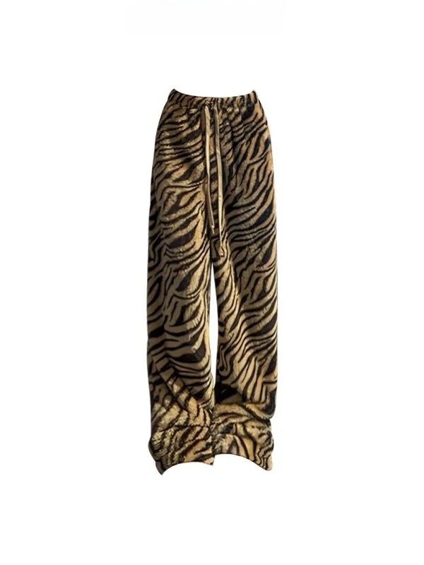 

Wild wth Tiger Pattern Loose Women's Casual Pants Dstring Wide Leg Long Trousers Lazy Sle Autumn Faion Ladies' plus...
