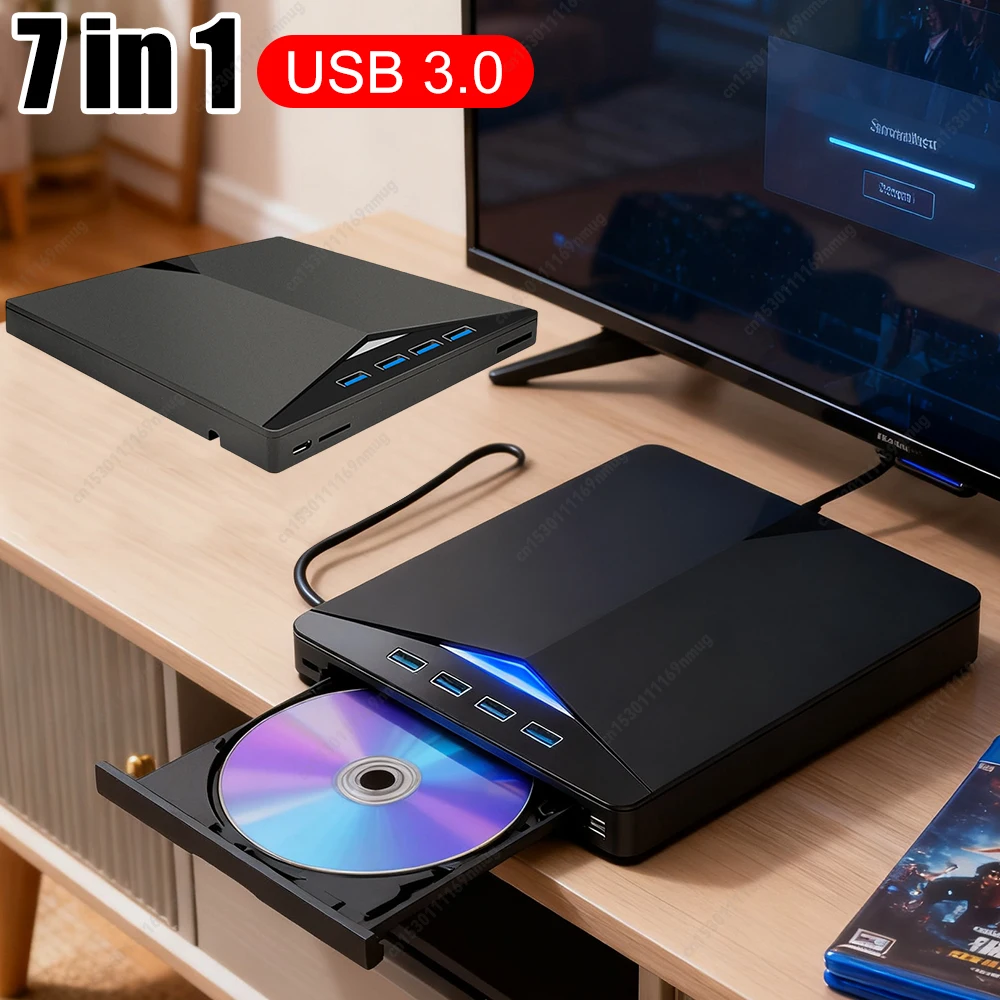 

Внешний оптический привод 7-в-1 USB 3.0 Type-C для CD/DVD RW, Plug-and-Play, тонкий, для Windows 11/10/8/7/Linux/OS