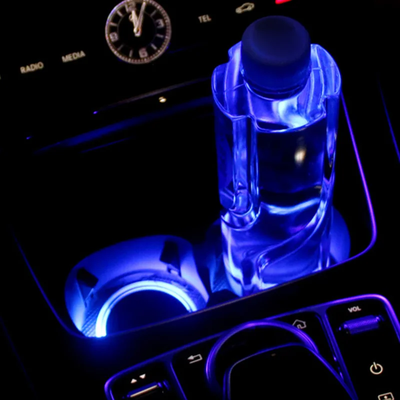 Universal Car Anti Slip Mat Waterproof Solar LED Cup Bottle Drinks Holder Pad Coaster USB Car Charger Mats