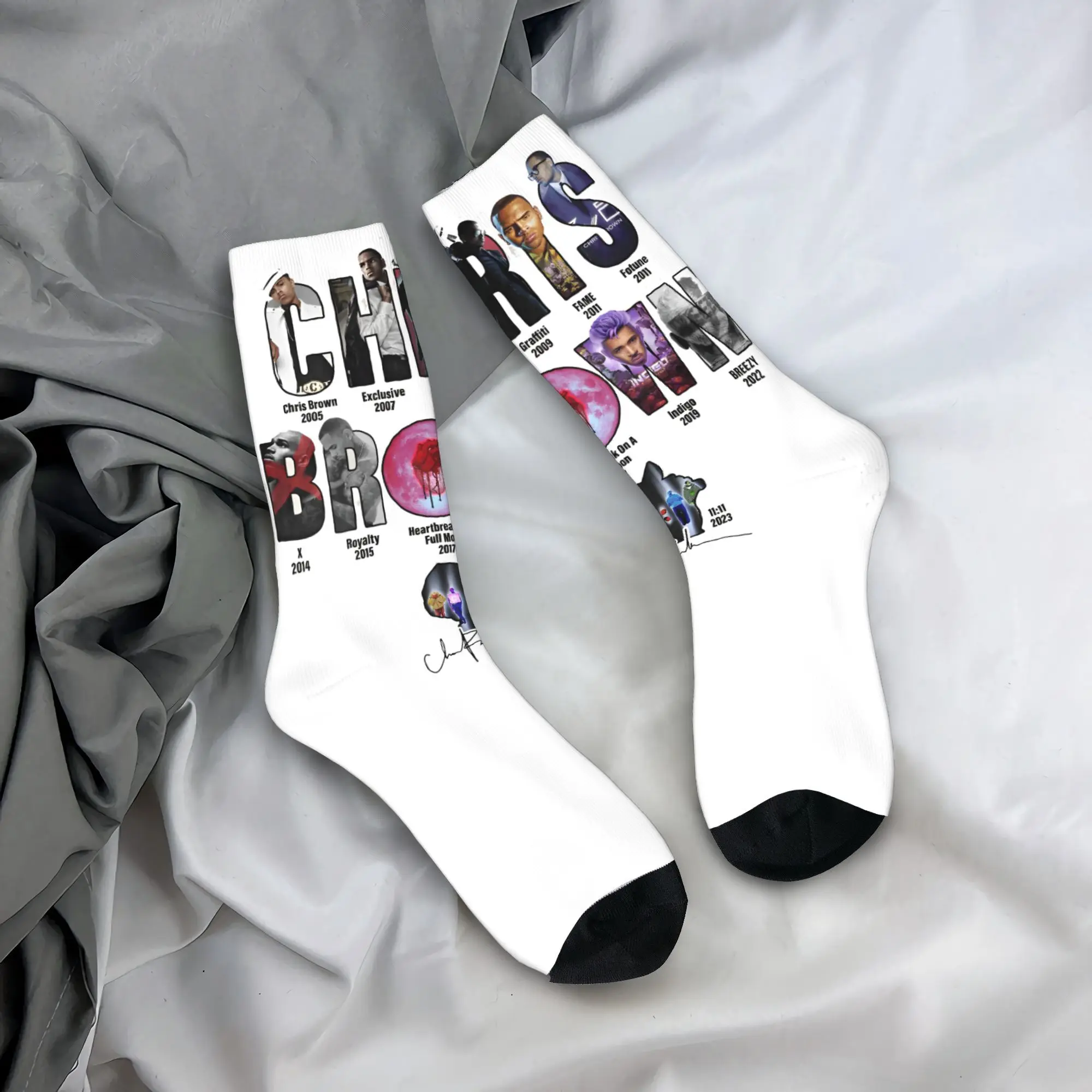

Chris Brown Breezy Bowl XX Tour 2025 Printed Dress Socks Product for Daily Wear Breathable Dress Socks