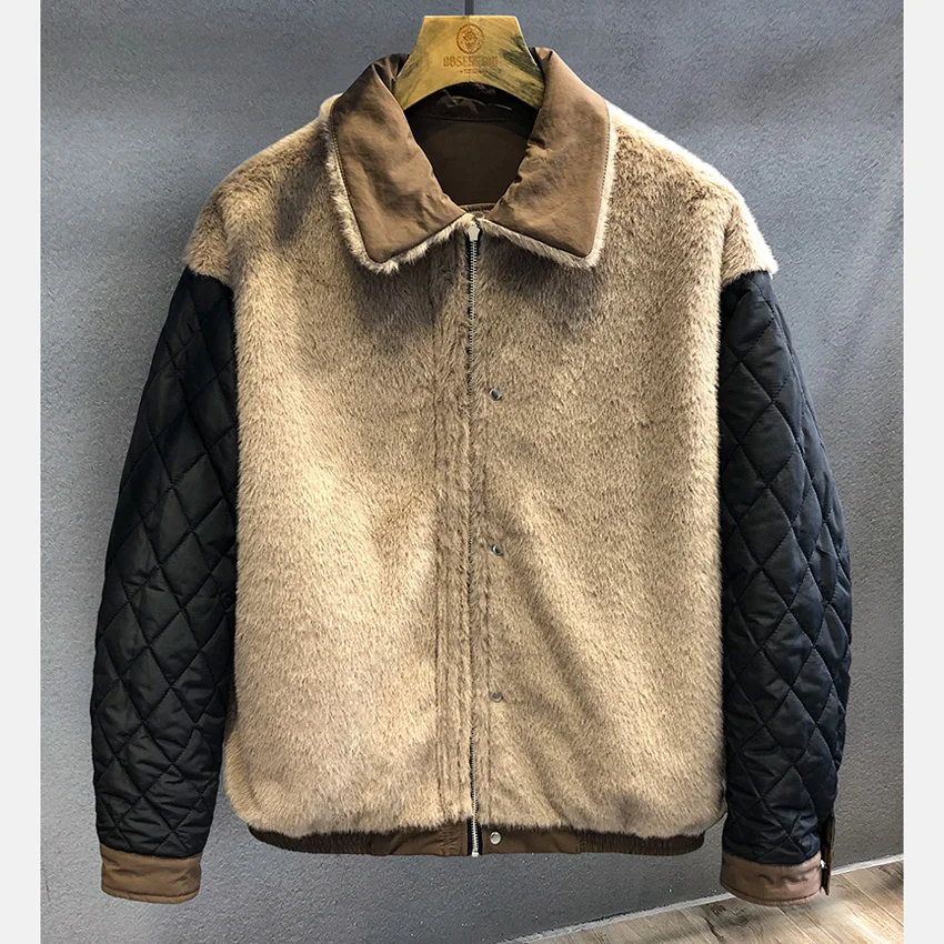 الشتاء الفراء بطانة مبطن البضائع سترة الرجال الشارع الشهير خمر موضة فضفاضة عادية رشاقته Bomber سترة سترات معطف ملابس خارجية