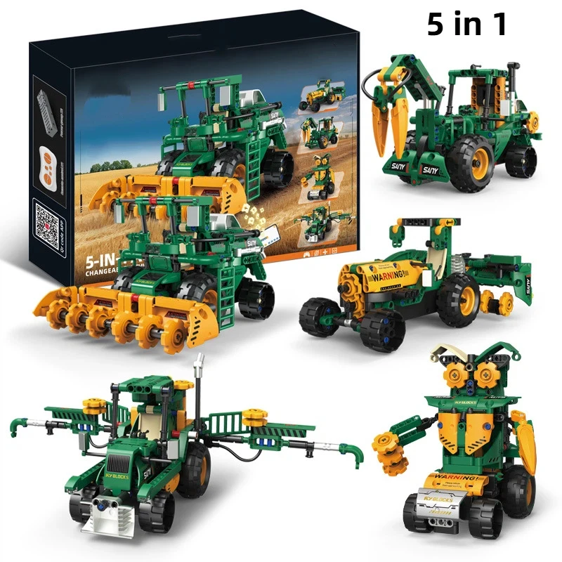 5 in 1 Technical RC APP Programmable Deformed Robot Building Blocks City Farm Tractor Vehicle Harvester Bricks Toy Kids DIY Gift