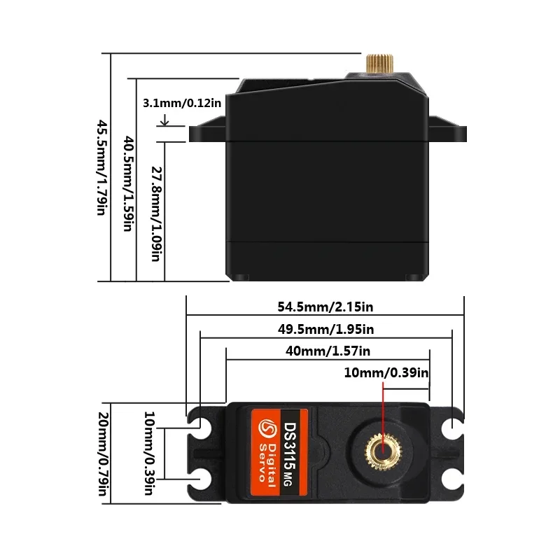 15kg/cm Dsservo DS3115 15KG 180/270/360 Degree Standard Digital Servo 25T Metal Gear For Arduino 1/8 1/10 1/12 RC Cars Toy Robot