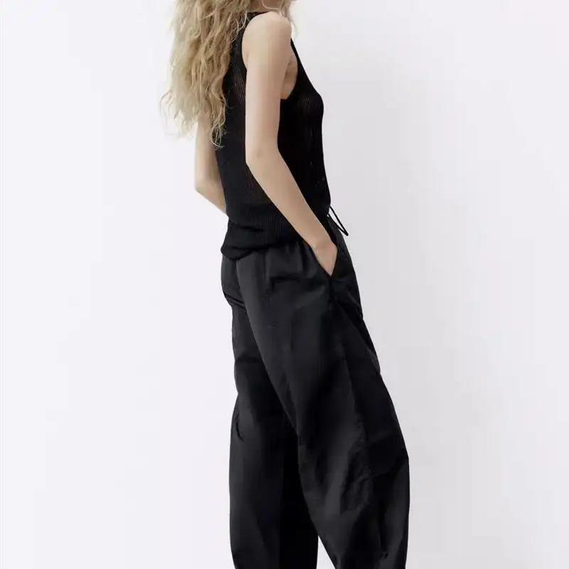 ลำลองหลวมบลา ร่มกางเกงขาตรงชุดทำงานกางเกงใหม่มาถึงผู้หญิงแฟชั่นฤดูร้อนผ้าฝ้ายเอว L