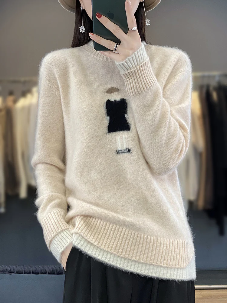 

2024 New Women Cashmere Sweater 100% Merino Wool Pullover O- Neck Jumper Autumn Winter Sweet Knitwear Quality Tops Clothing