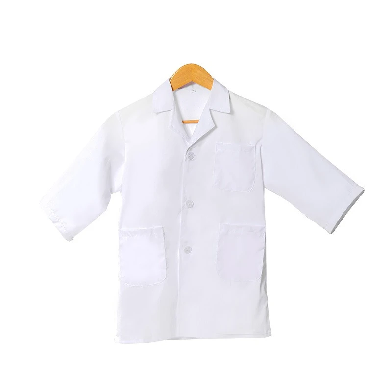 Children's White Coats Doctors and Nurses Uniforms Pure White Work Clothes Science Experiment Clothing Kindergarten Role-playing