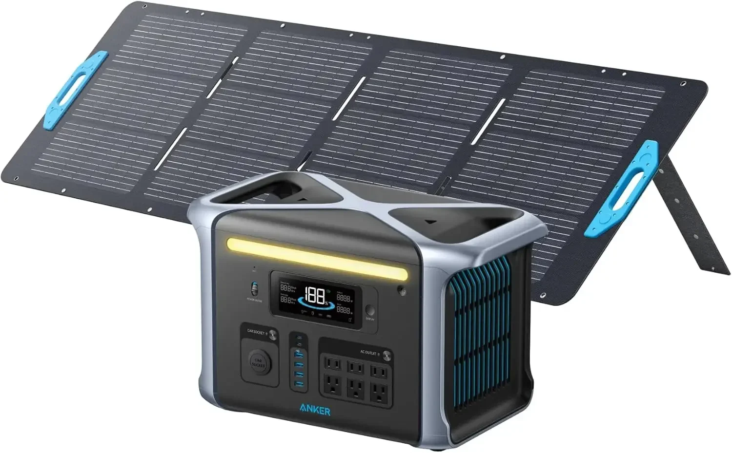 

Portable Power Station PowerHouse 757 1800W Solar Generator with 200W Solar Panel 1229Wh LiFePO4 Battery 6 AC Outlets LED Light