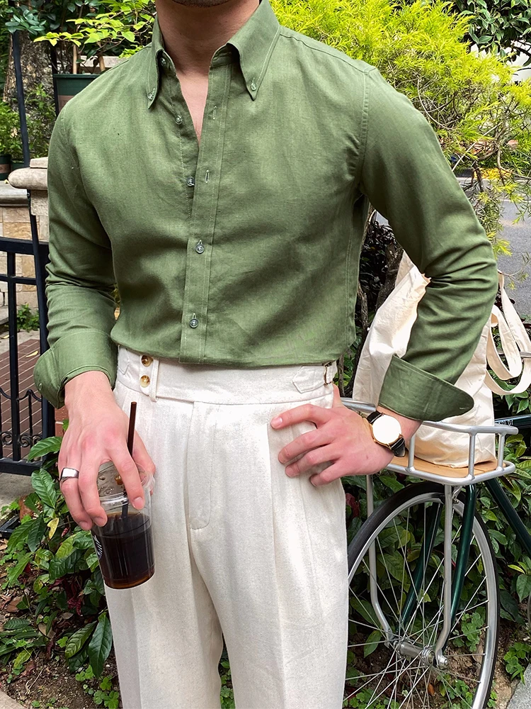 

Мистер. Мужская летняя рубашка из льна Deer Tee: повседневная, приталенная, легкая, модная, в стиле ретро, трендовая