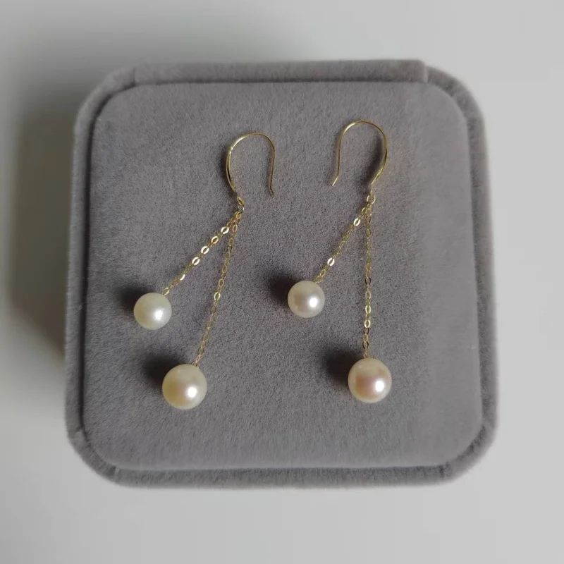 Серьги SMILE из настоящего золота 18 карат с пресноводным жемчугом Au750, серьги с кисточками, простые и модные женские бутиковые ювелирные изделия, подарки E0102