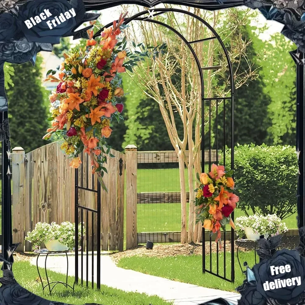 Moccha Garden Arch Arbor Trellis, 7.2Ft Outdoor Steel Arbor with Stakes, Metal Archway for Climbing Plants