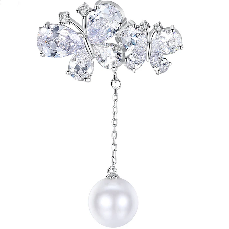 

Crystal Butterfly Tassel Pearl Jacket Cardigan Zircon Pin Buckle Badge Korean High-end Brooch Pendant Shirt Accessories