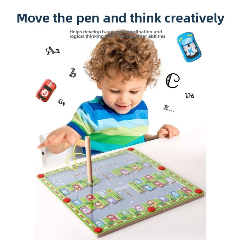 

High Quality Hot Selling Alphabet Matching Parking Maze Pen Guided Path Puzzle Game Educational Logical Thinking Training Tool