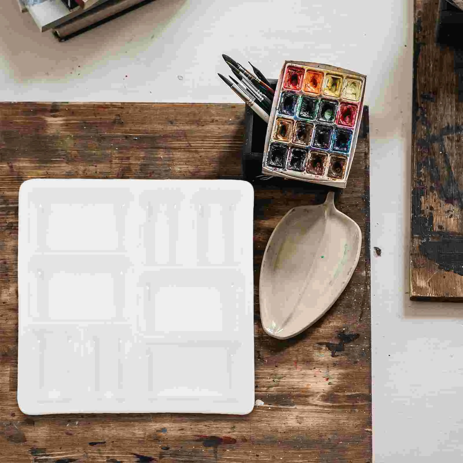 

Watercolor Paint Palette Mixer Ceramic Painting Multi-functional Palettes Pigment Mixing Plates Artist Trays White Travel