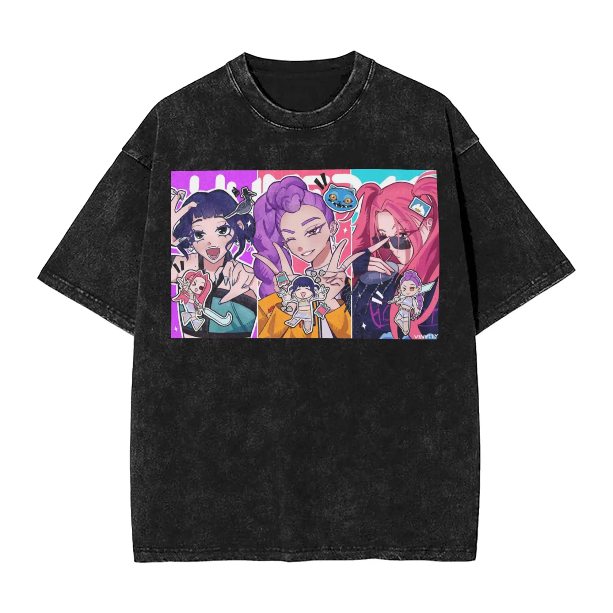 

Crazy KPOP Demon Hunters Anime T-Shirts For Men Women Clothing Harajuku Vintage Washed Cotton T Shirt Puls Size Short Sleeve Tee