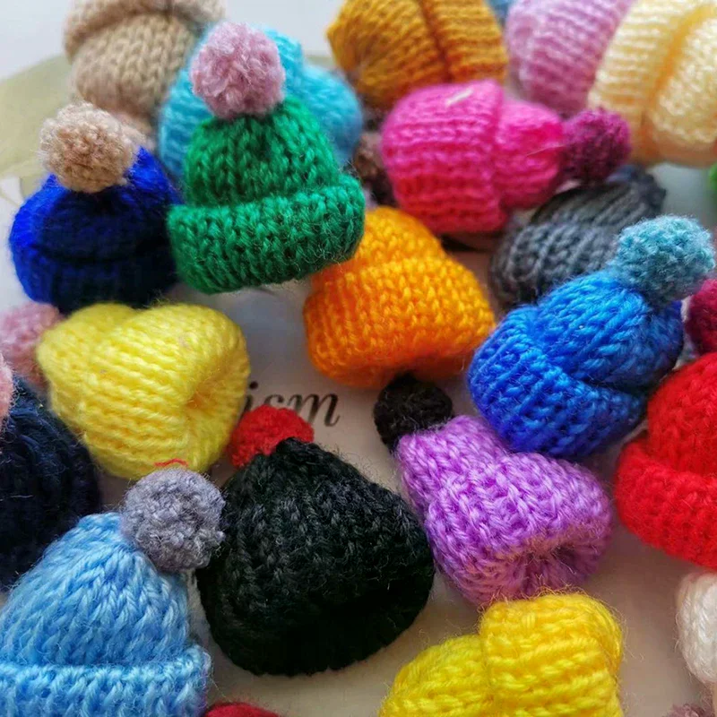 10Pcs 3.5CM Mixed Woolen Yarn Mini Hat Cap Headwear Garment Doll Craft Materials Color Random