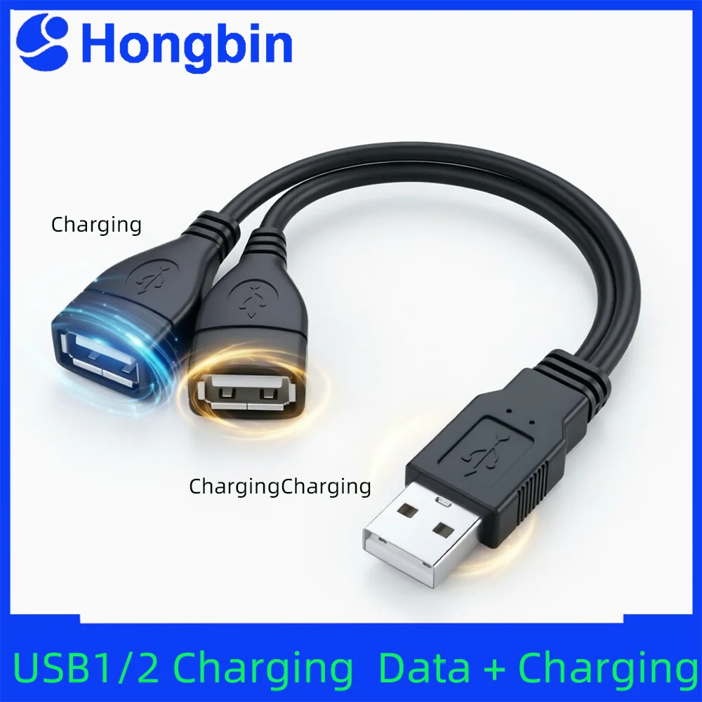 Câble répartiteur USB 2.0 en Y, 1 mâle vers 2 femelles, rallonge adaptateur d'alimentation pour PC, voiture, transmission de données et chargement