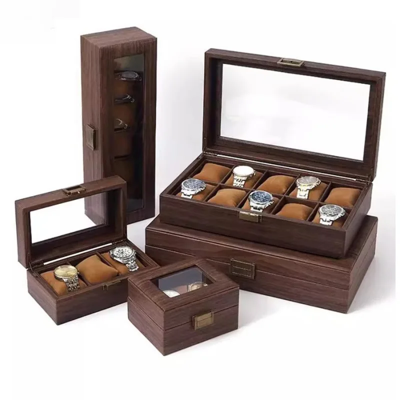 

Large Capacity Chinese Retro High-End Exquisite Wood Grain Leather Watch Storage Box Jewelry Bracelet Wristwatch Collection Box