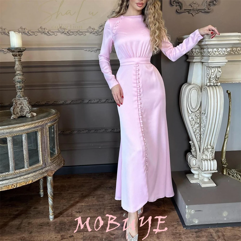 MOBUYE 2024 Popular O Neck Prom Dress Ankle-Length With Long Sleeves Evening Fashion Elegant Party Dress For Women