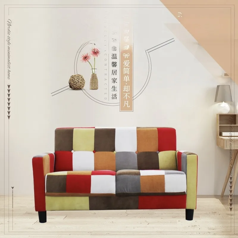 Nordic small apartment fabric sofa small fresh plaid cafe bedroom study single