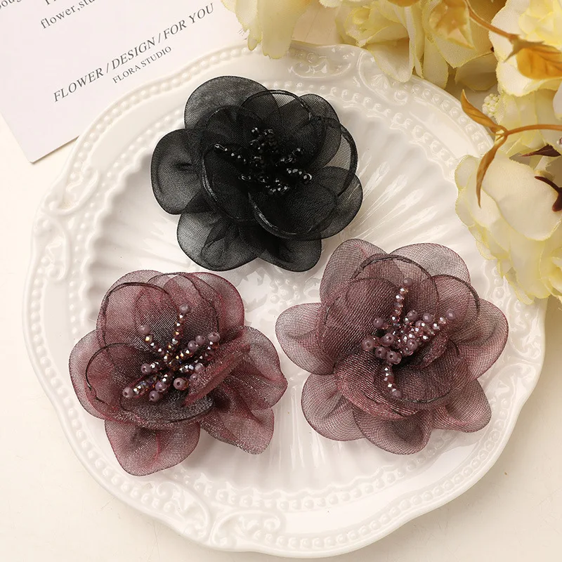 

10pcs Vintage Crystal Core Flower patch DIY hair string, hair clip, headwear, chest flower accessories patches for clothing