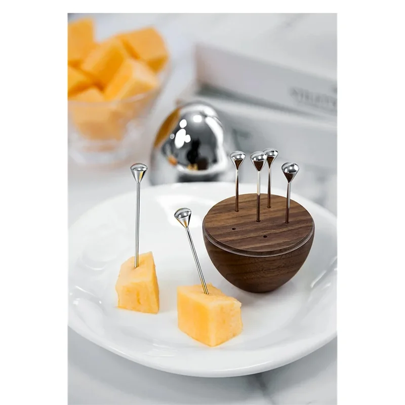 【People Favorite】Walnut Base Stainless Steel Luxury Toothpick Holder Decorative For Table Decoration Home Decor Party Bar
