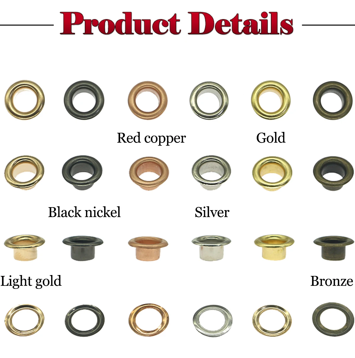 Pure copper electroplating eyelets with washers grommet, inner diameter, 7.2/10/12mm