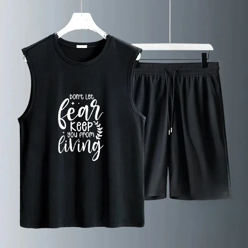 2025 verão masculino fino colete casual roupas esportivas leve confortável outfit moda esportes camisetas + shorts conjunto ginásio conjuntos de treino