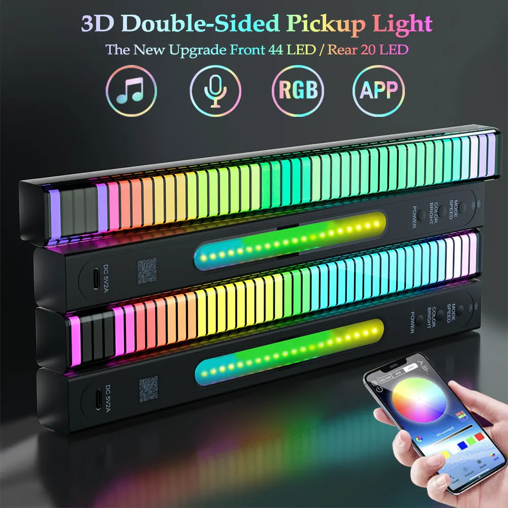 Smart RGB Pickup Lights LED 3D Double Sided Ambient Lamp APP Control Sound Control Music Rhythm Lights for Car Gaming TV Decora