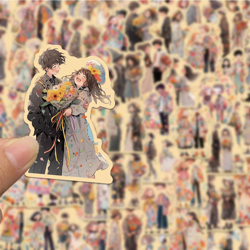 10/30/50pcs Kawaii Couple Cartoon Stickers Aesthetic Lovers Decals DIY Phone Scrapbook Helmet Cute Waterproof Graffiti Sticker