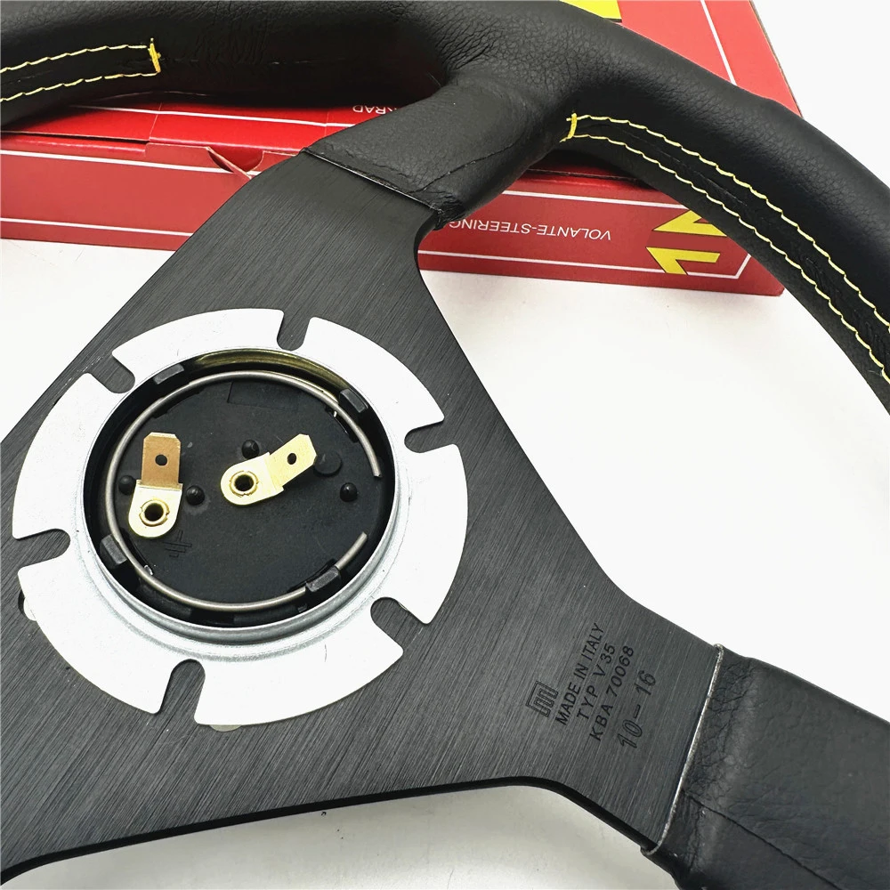 Italy v1 14inch 350mm Steering Wheel Flat Deep Dish Leather JDM Racing Sport With Horn Button With Logo