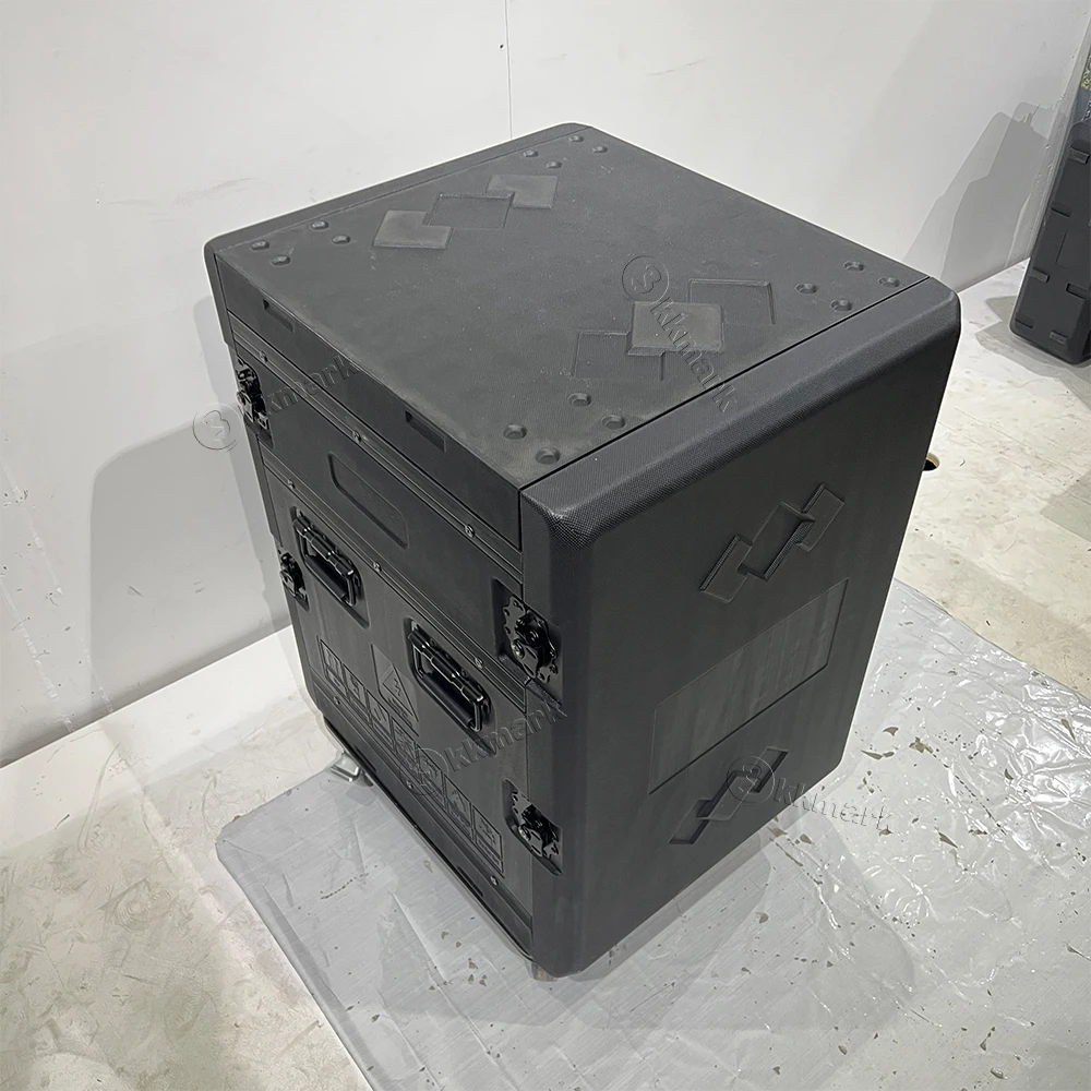 Shock Mount Amplifier Rack, HDPE Flight Case 8U 12U 14U 16U, Heavy Duty Waterproof Case for Audio Systems, with Caster Board