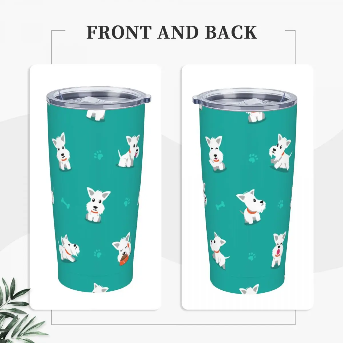 Cartoon Insulated Tumbler with Straws and Lid Scottish Terrier Dog Stainless Steel Travel Thermal Cup 20 Oz Smoothie Tea Mugs