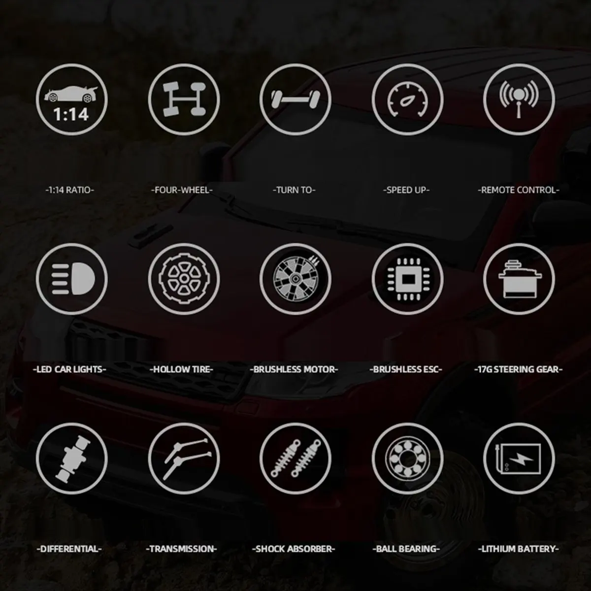 

Component LDRC LD1299 1/14 RC Drift Car 2.4G 4WD RC Car with LED Lights Rechargeable Off-Road Truck Red