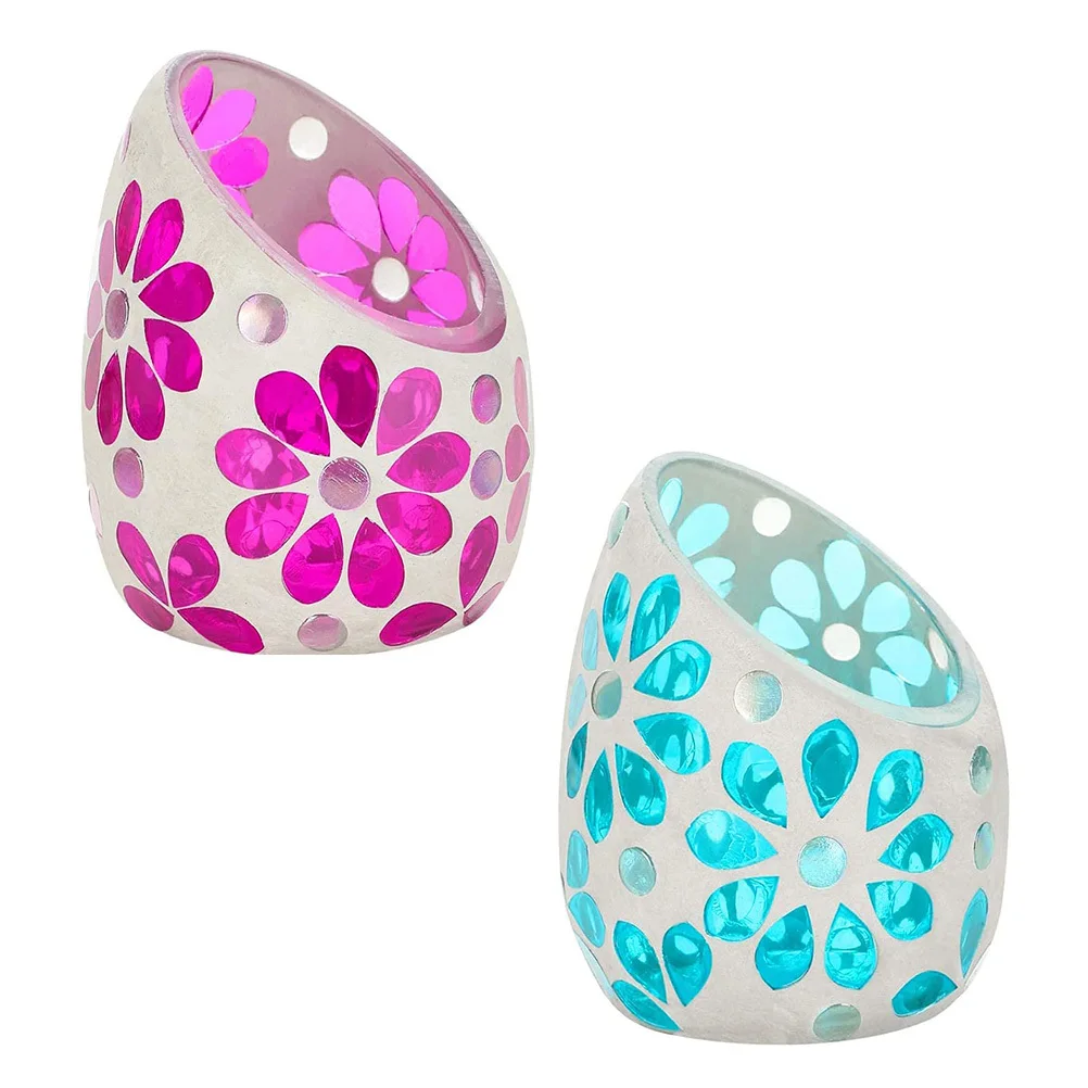 

2Pcs Glass Candleholder Creative European Mosaic Design Home Decor Wedding Banquet Table Decoration Romantic Dining